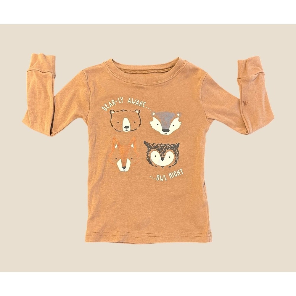 Carters 2T Brown Woodland Animal Bear Fox Owl Long Sleeve Pajama Top 1532